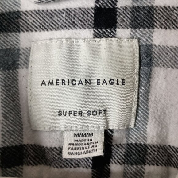 American Eagle Super Soft Plaid Flannel Shirt Mens M White Gray Grunge Casual - Picture 3 of 7